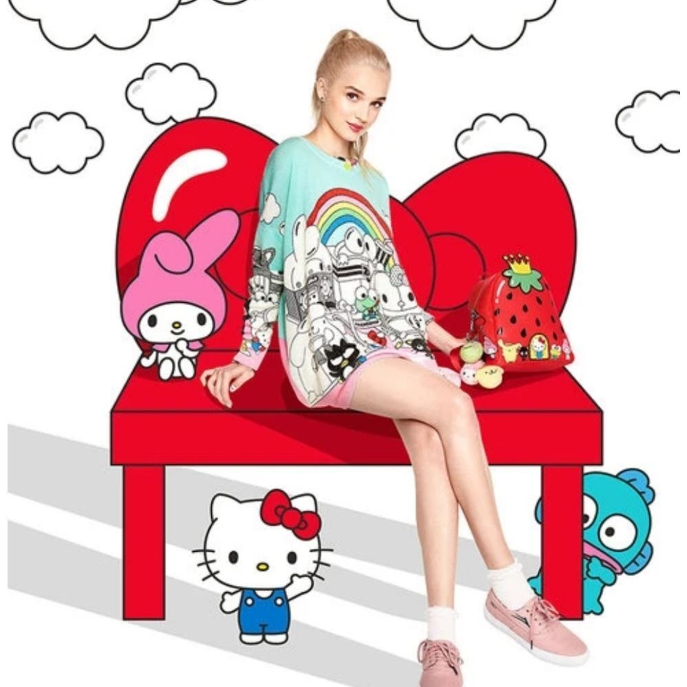 Hello Sanrio x JapanLA‎ knit Hello Kitty metallic oversized sparkle sweater RARE